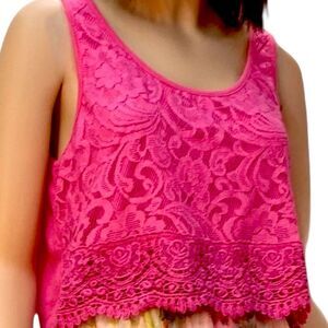 Pink Sleeveless Crochet Overlay Cami Tank Top By Self Esteem NEW